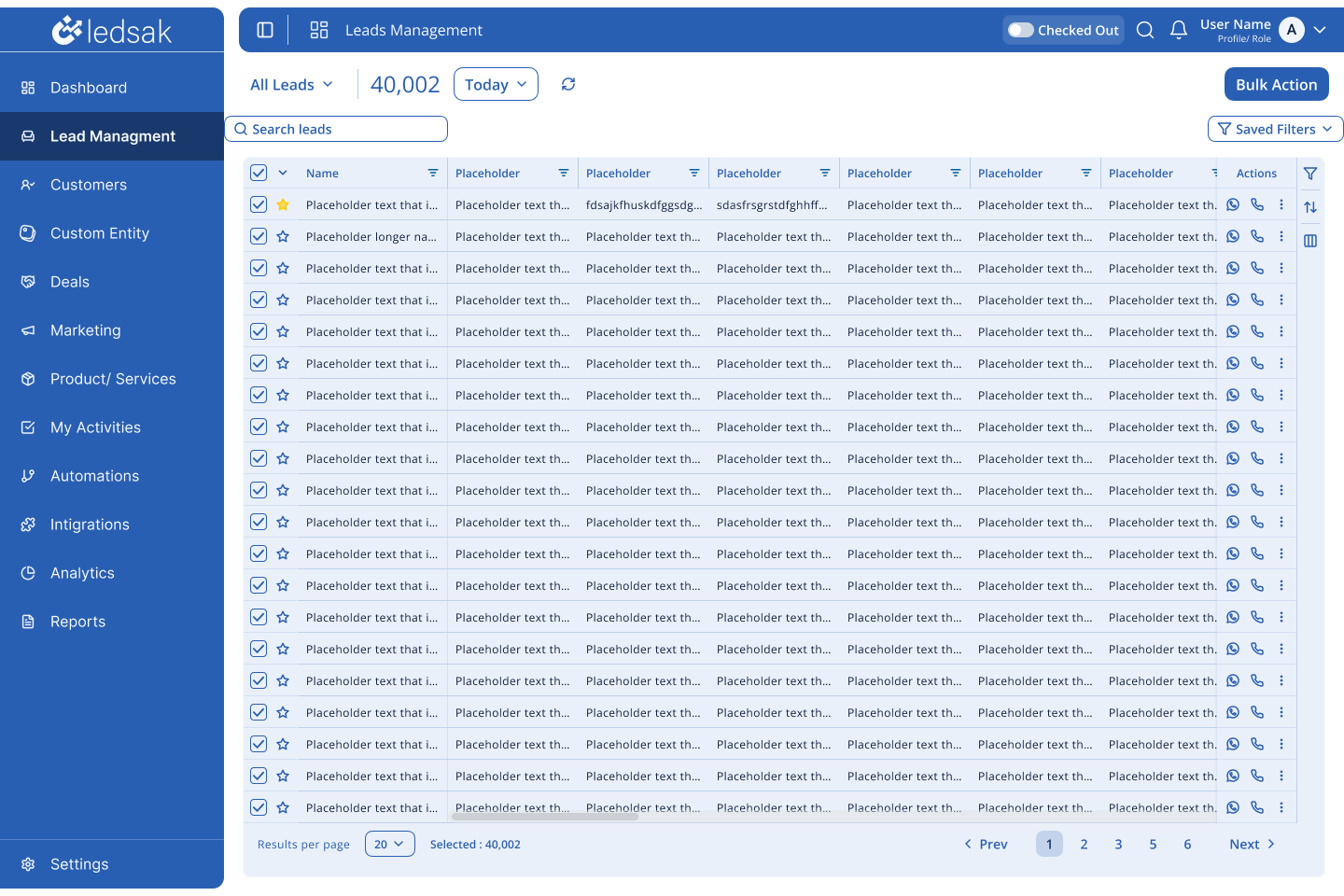 Figma design · Selecting records reveals Bulk Action