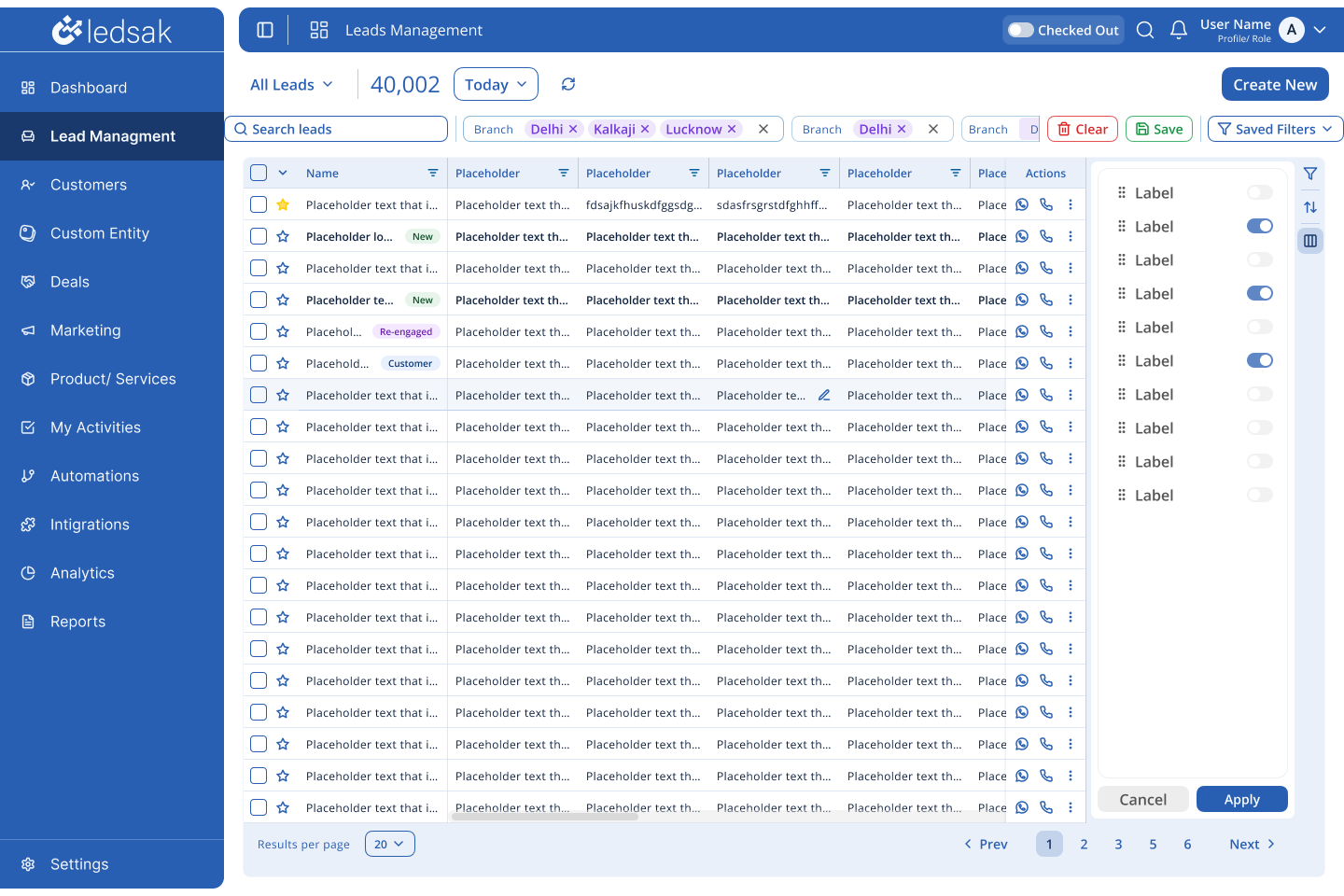 Figma design · Configurable table columns