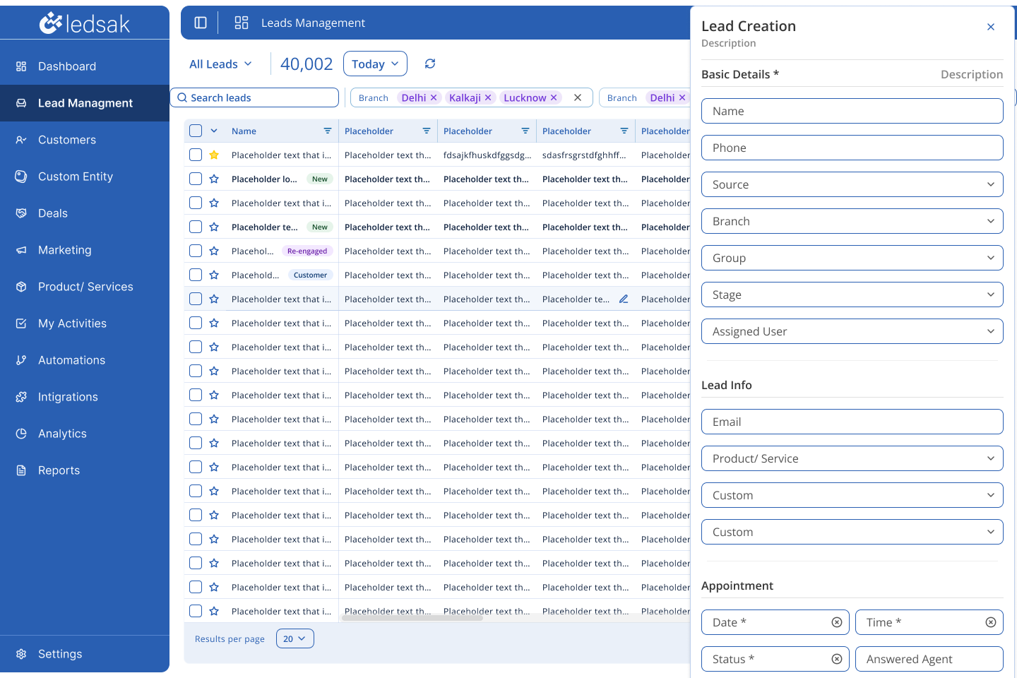 Figma design · Lead Creation reflects configured field sections