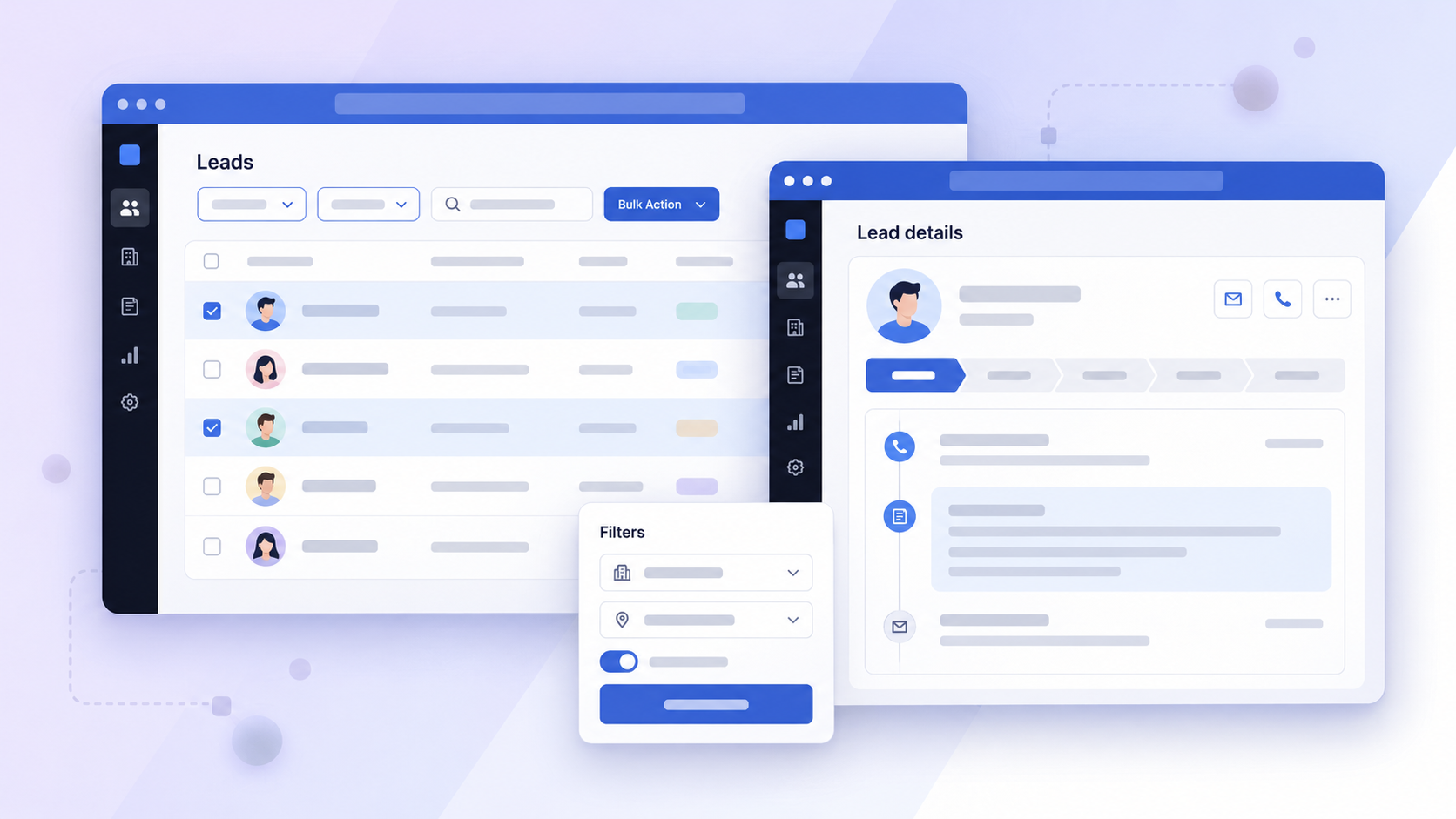Illustrated overview of Leads, filtering, and lead details
