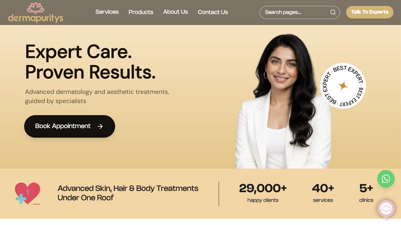 Dermapuritys: desktop homepage