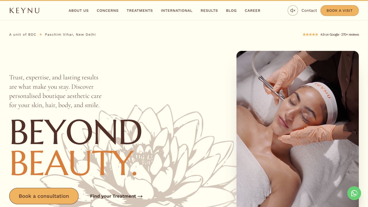 Keynu Aesthetics: desktop homepage