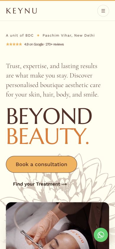 Keynu Aesthetics: mobile homepage