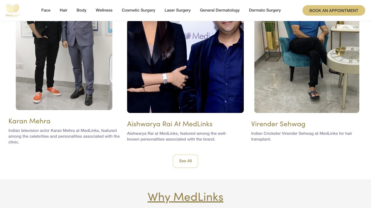 Medlinks Aesthetics: homepage content
