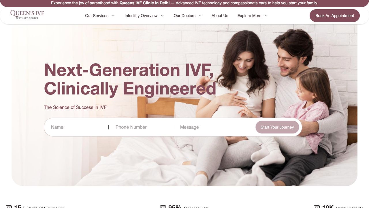 Queens IVF: desktop homepage