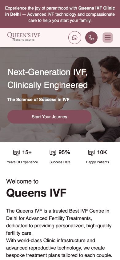 Queens IVF: mobile homepage