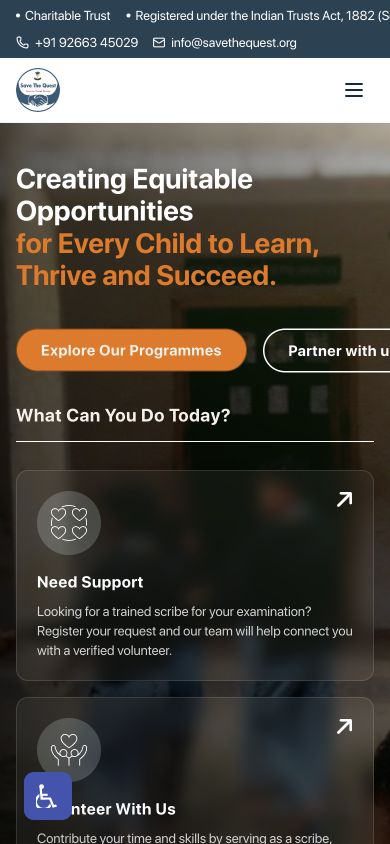 Save The Quest: mobile homepage